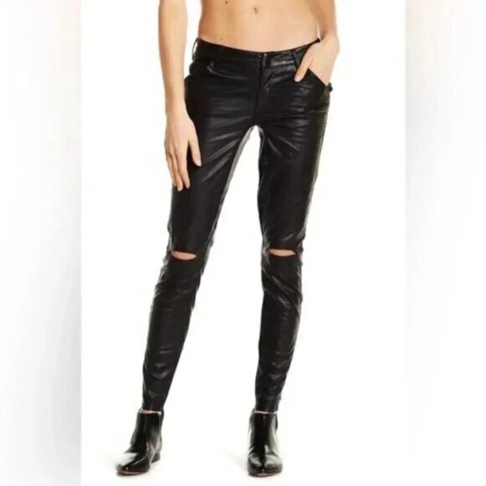 Free People One Teaspoon Faux Leather Pants Leggings Black Straight Leg